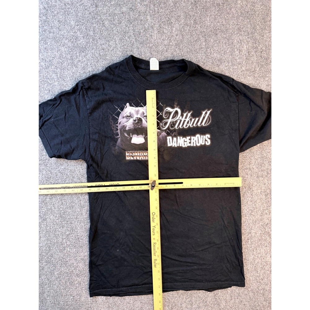 Fruit of the Loom Pitbull Beware Dangerous Graphic T-Shirt Mens M Black Cotton - Picture 3 of 5